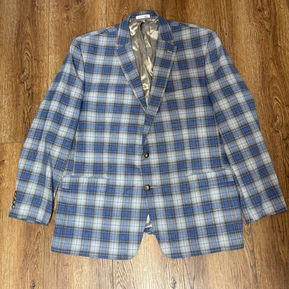 Lauren Ralph Lauren Mens preppy old money Blue Gray Plaid Blazer 50L Jacket Coat